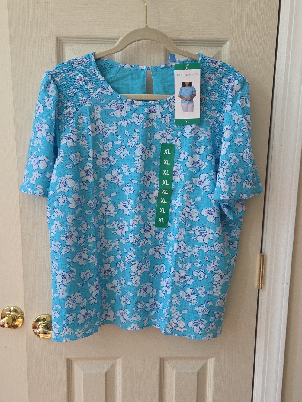 Blue Floral Short Sleeve Top - XL